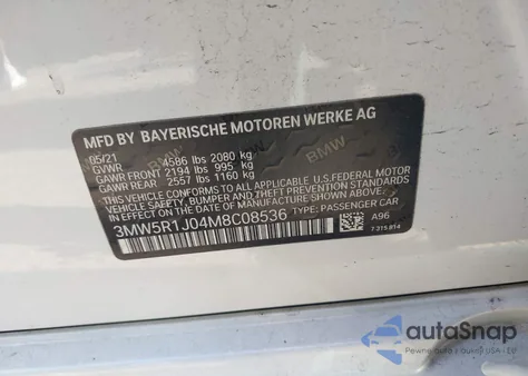 2021 BMW 330I from USA, damaged, VIN 3MW5R1J04M8C08536